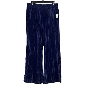 Gap Womens Velvet Pull On Wide Leg Pants Large Blue Palazzo Tuxedo Iridescent